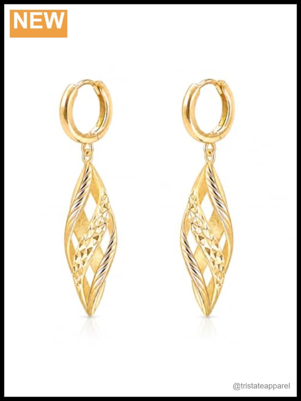 Gold Hoop Earrings Rhombic Openwork Dangle Drop Earrings for Women